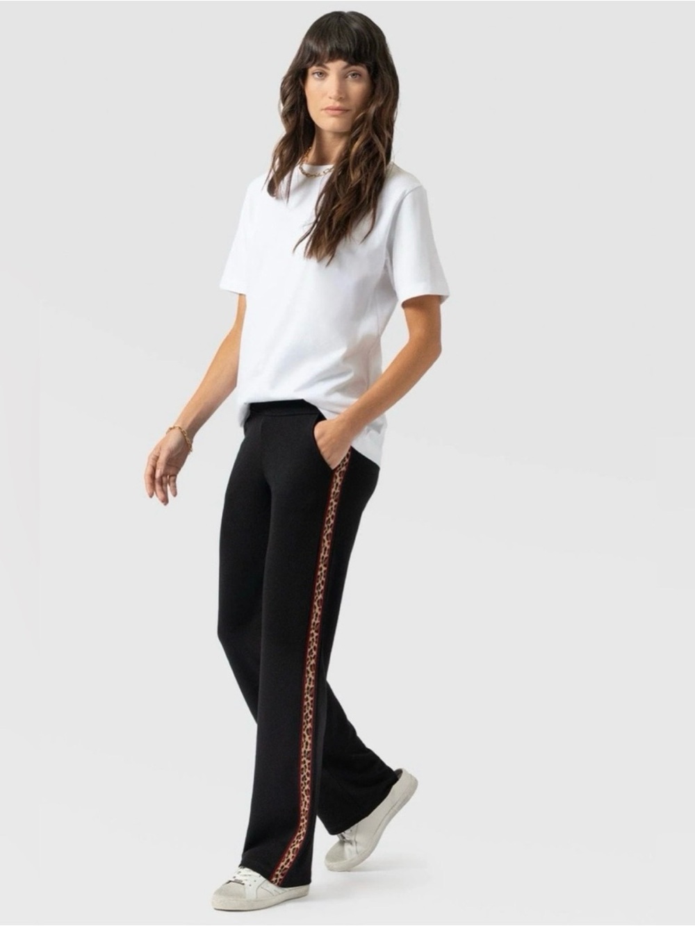 Saint + Sofia Black Runway Pant with Leopard Stripe - size 6